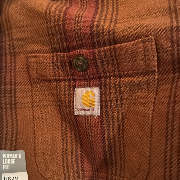 NWT - Carhartt, WOMEN'S LOOSE FIT HEAVYWEIGHT TWILL OVERSHIRT - Brown Plaid - Picture 2 of 4